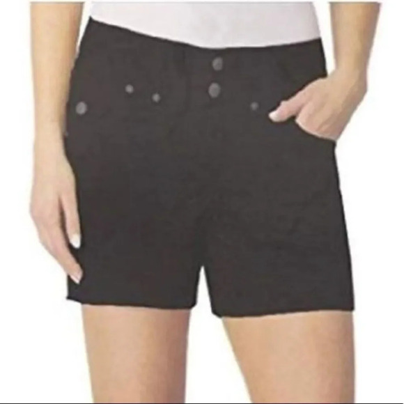Dakota Blue Women's Short Mid Rise Pocket Flaps with Button Black - Picture 2 of 10